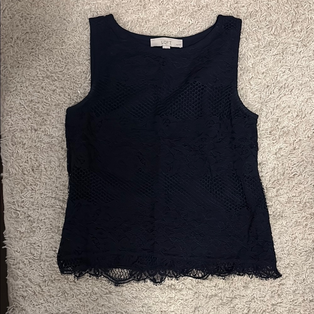 LOFT Women's Navy Lace Top